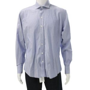 Ledbury Mens Slim Fit Button Down Shirt Blue Cotton Size Large
